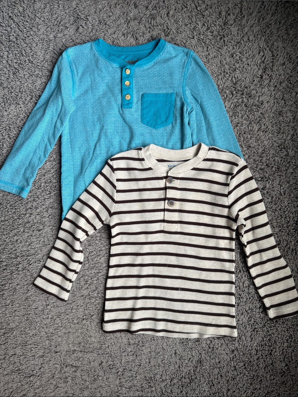 Cat & Jack Boys Long-Sleeve Henley Tee Set - Aqua & Cream with Black Stripes